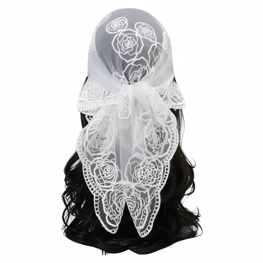 Foulard Cheveux Dentelle - Blanc - 80*80cm