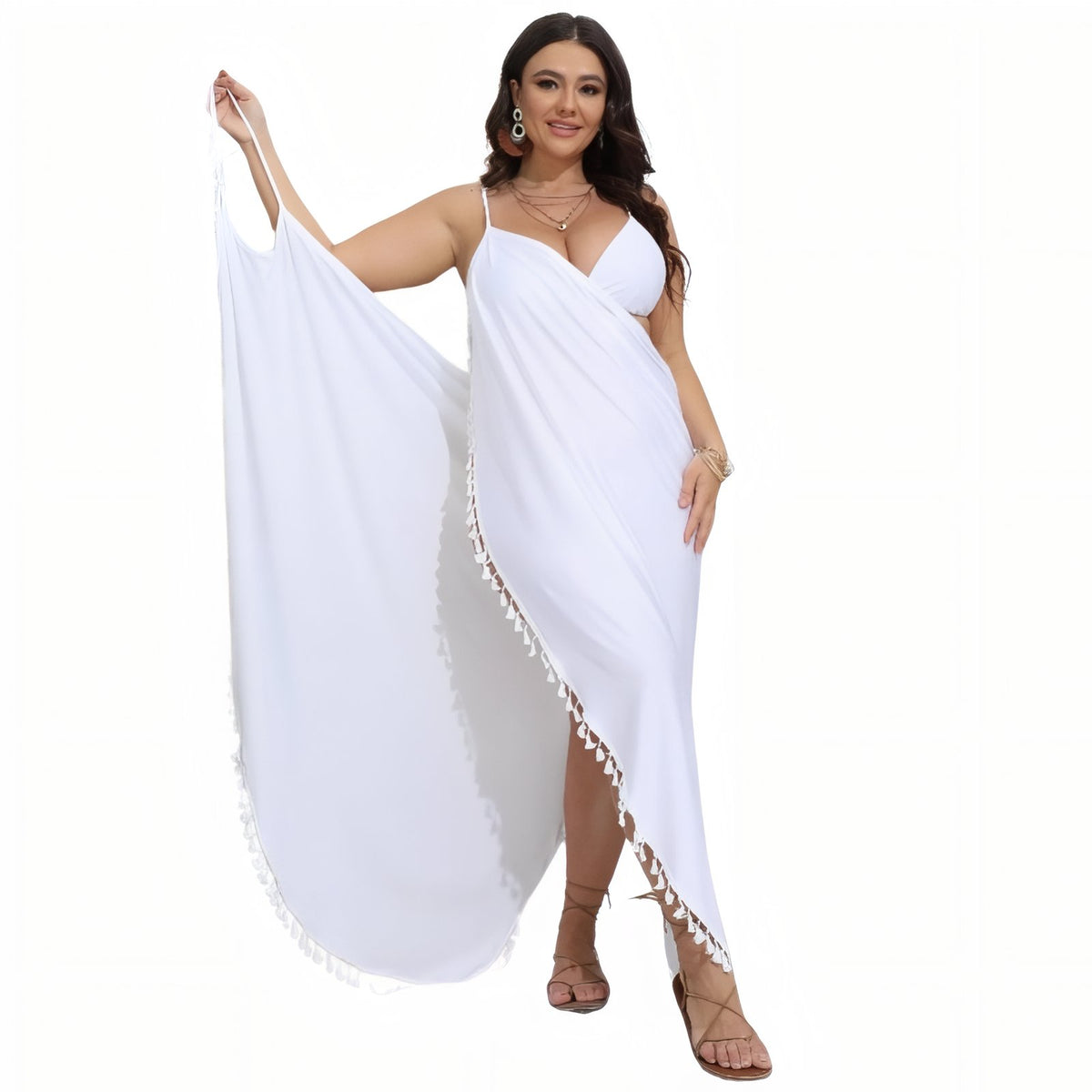 Robe Paréo à Bretelles Grande Taille - Blanc