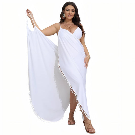 Robe Paréo à Bretelles Grande Taille - Blanc