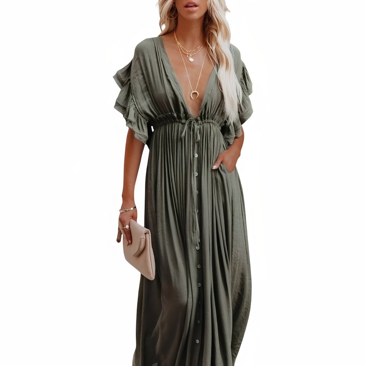 Robe de Plage Style Oversize - Vert Foncé - Unique