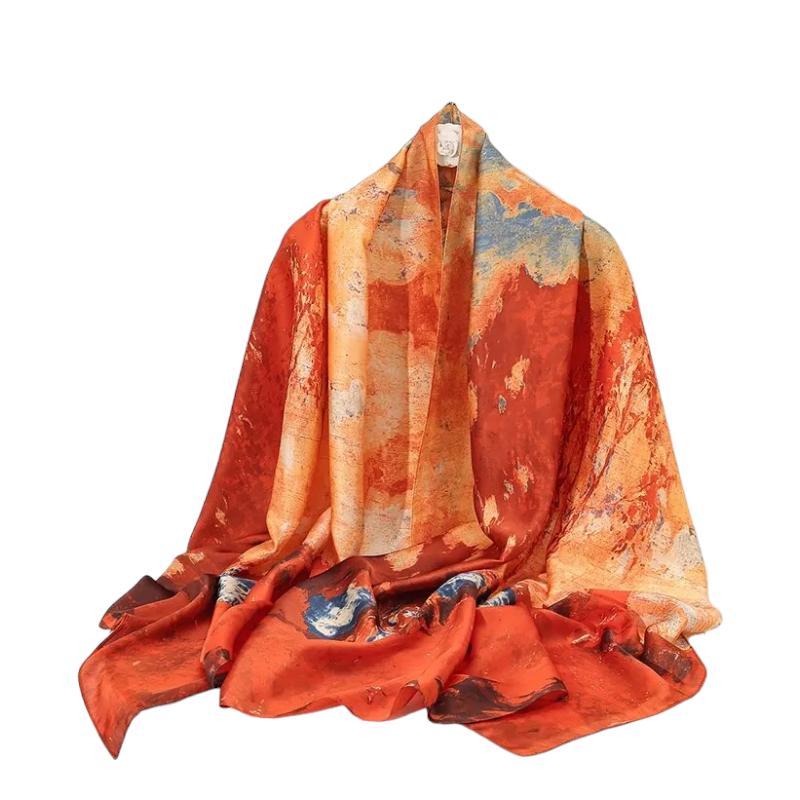 Grand Foulard Satin Rouge et Orange 180*90cm