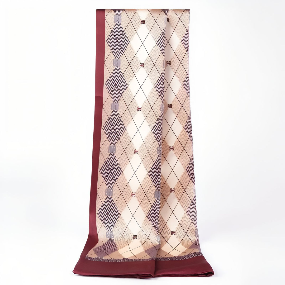 Echarpe Soie Vintage Homme - Bordeaux et Beige