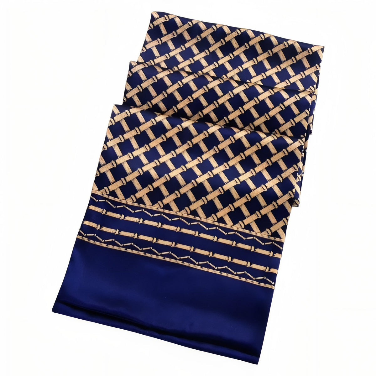Foulard Homme Soie Luxe - Bleu Marine et Doré - 160*26cm