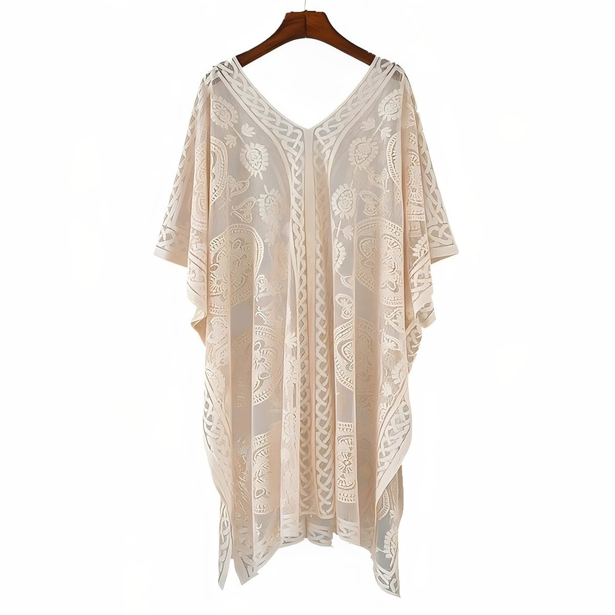 Tunique Robe Paréo Courte en Dentelle - Beige - Unique