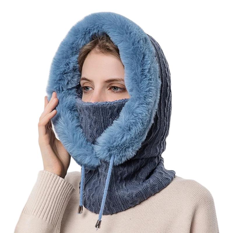 Echarpe Capuche Femme Bleu Poudré et Bleu Marine 