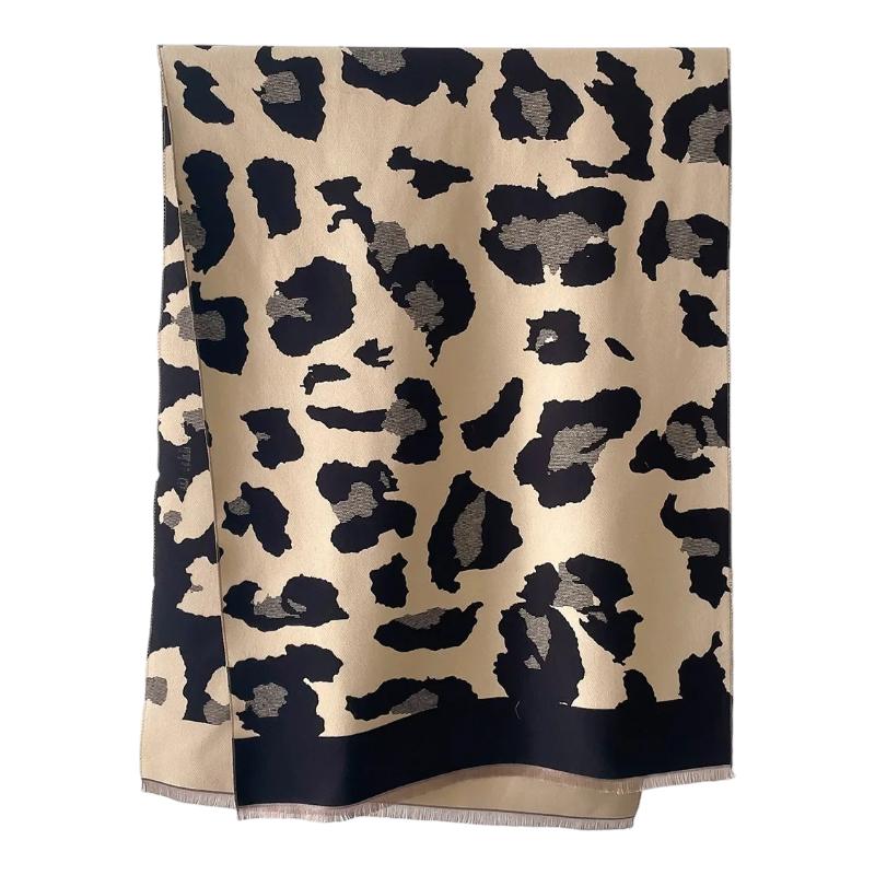 Echarpe Léopard Femme Beige et Noir 66x186cm