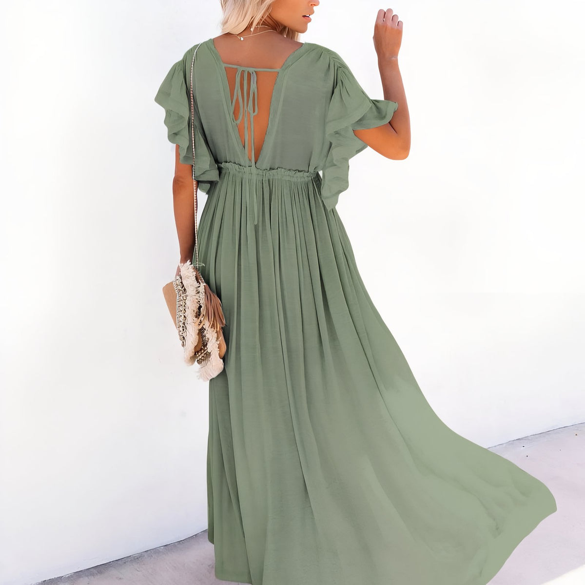 Robe de Plage Style Oversize portée de dos - Bleu - Lavande - Noir - Rouge Brique - Gris - Vert Clair - Vert Foncé - Rose Clair - Blanc - Beige