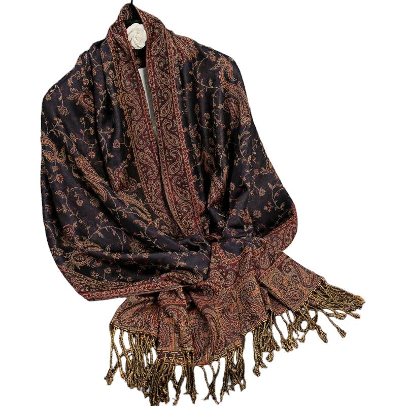Foulard Motif Ethnique Noir et Cuivre 70x190cm
