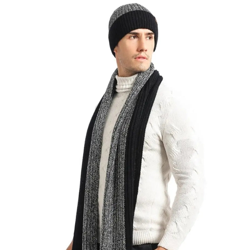 Ensemble Bonnet Echarpe Gant pour Homme portée à la main - Gris et Noir - Marine et Charbon - Marron et Châtaigne - Bordeaux et Noir - Gris Foncé et Anthracite