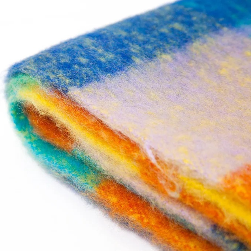 Grande Echarpe Femme Multicolore détail de la texture - Rose et Violet - Beige et Moutarde - Gris et Vert Menthe