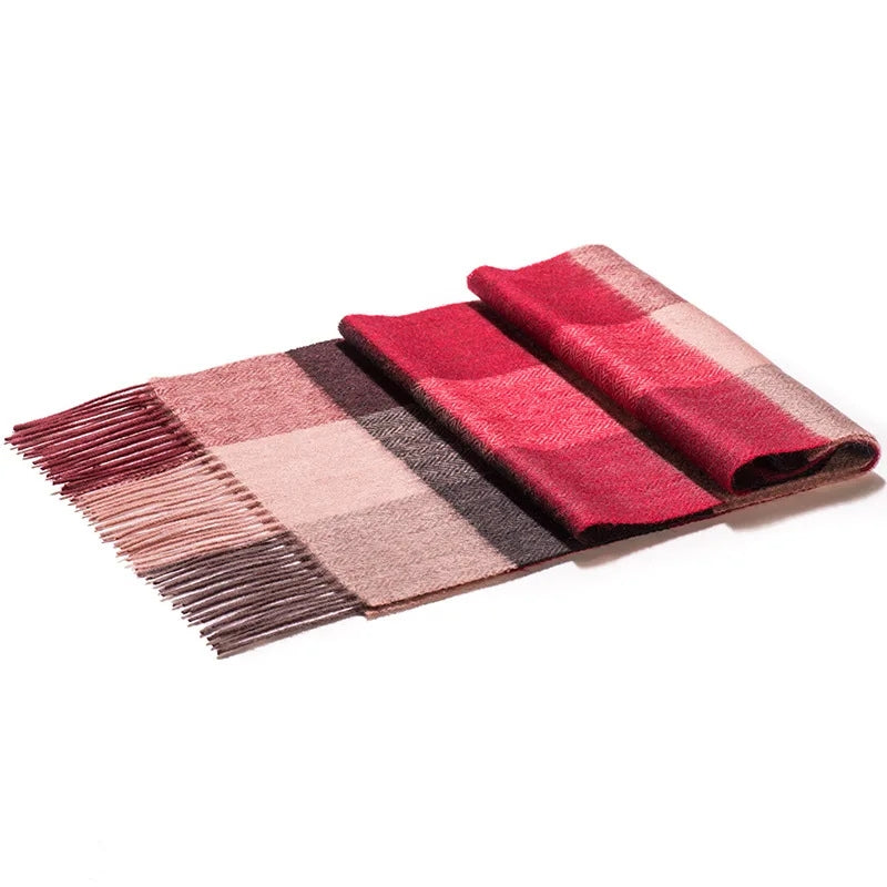 Echarpe Laine à Carreaux Homme - Bordeaux et Rose - 180*30cm