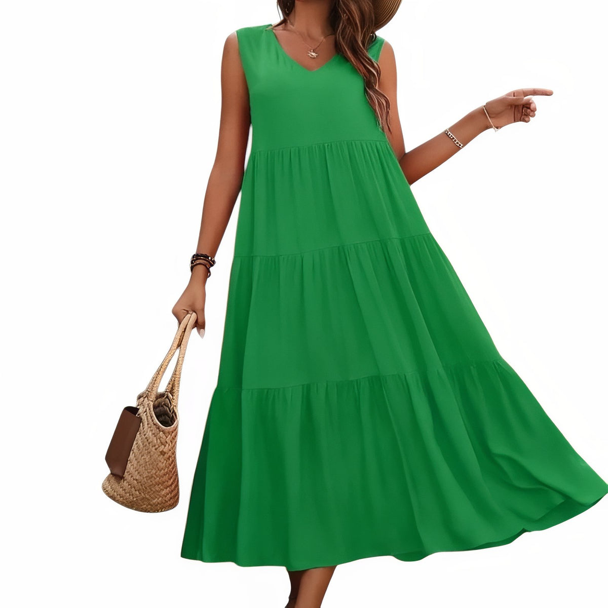 Robe de Plage à Volant - Vert