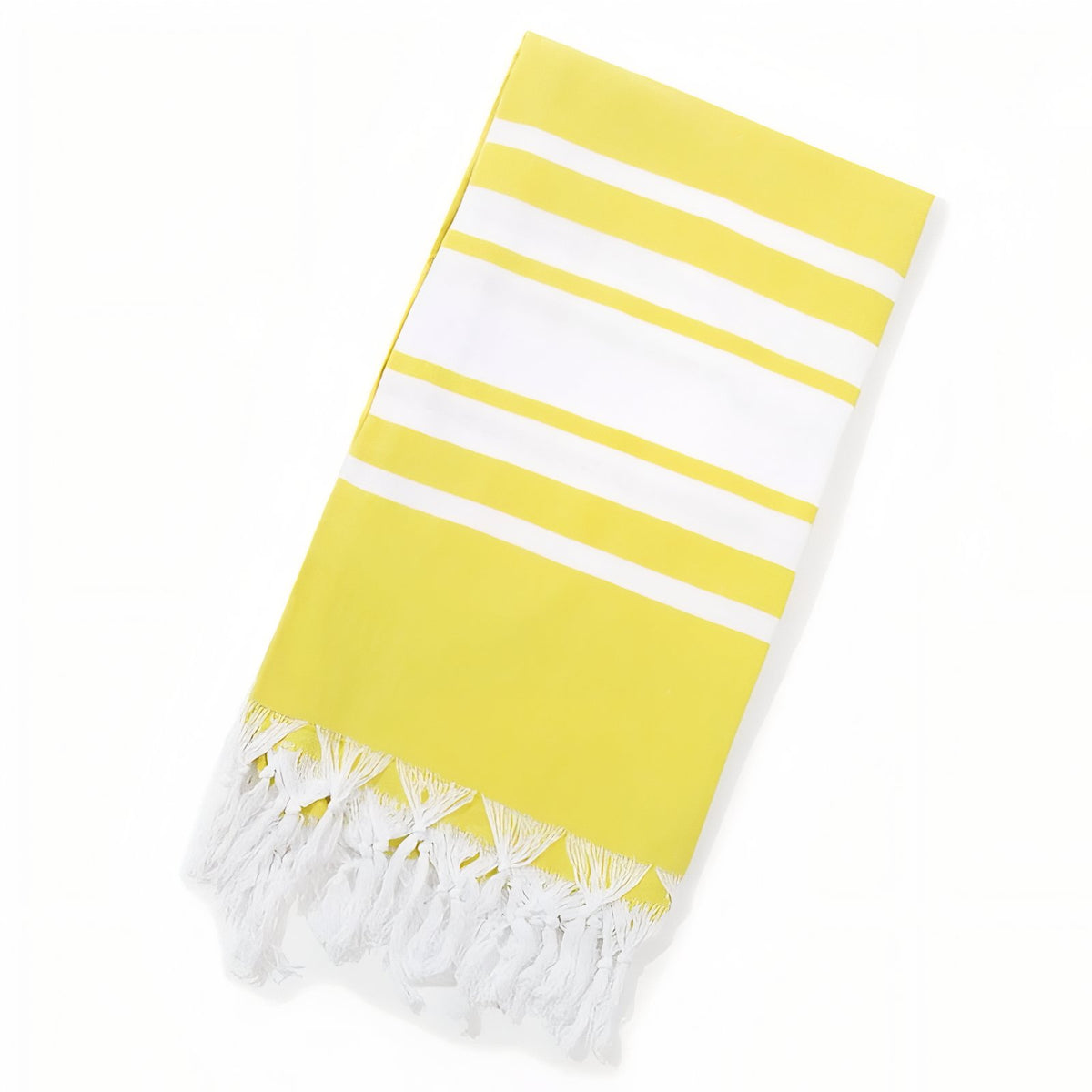 Fouta de Plage Ligné Bicolore à Franges - Jaune Vif - 100*180cm