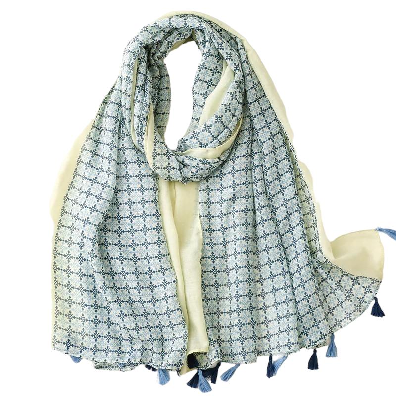 Chèche Echarpe Multicolore Originale Vert Pâle et Bleu Azur 180*90cm