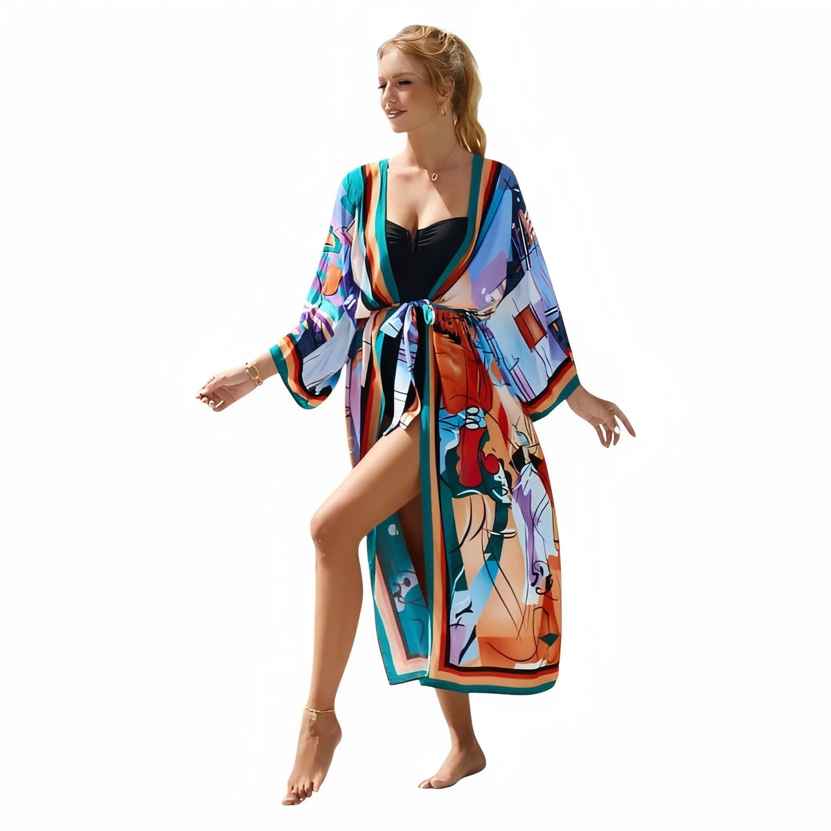Kimono de Plage Grande Taille Imprimé Eté - Formes géométriques - Unique