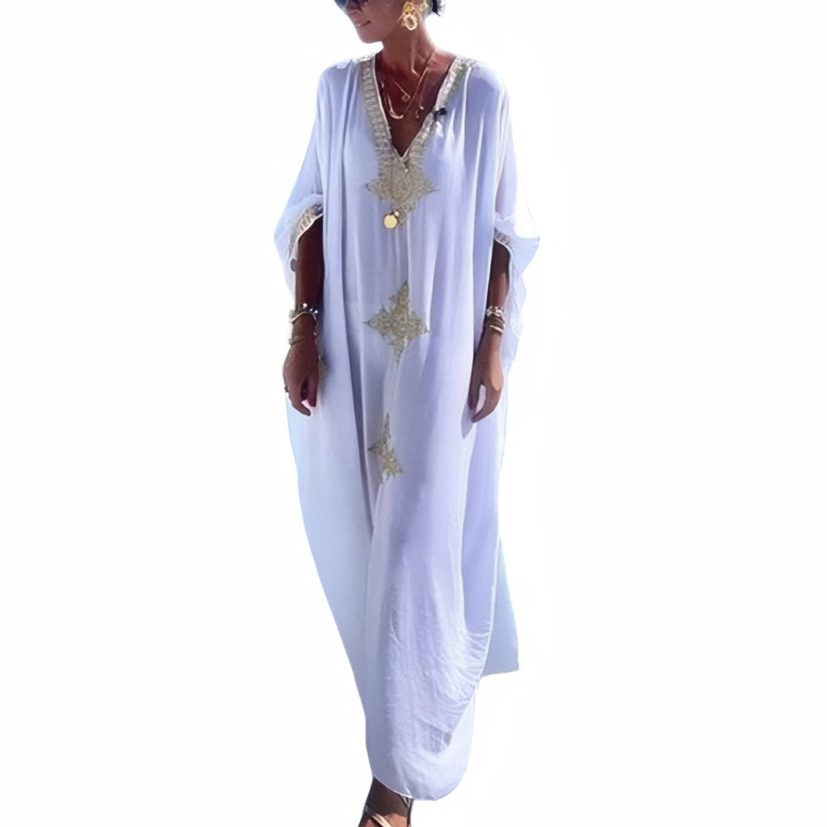 Longue Robe de Plage à Broderie Ethnique - Blanc - Unique