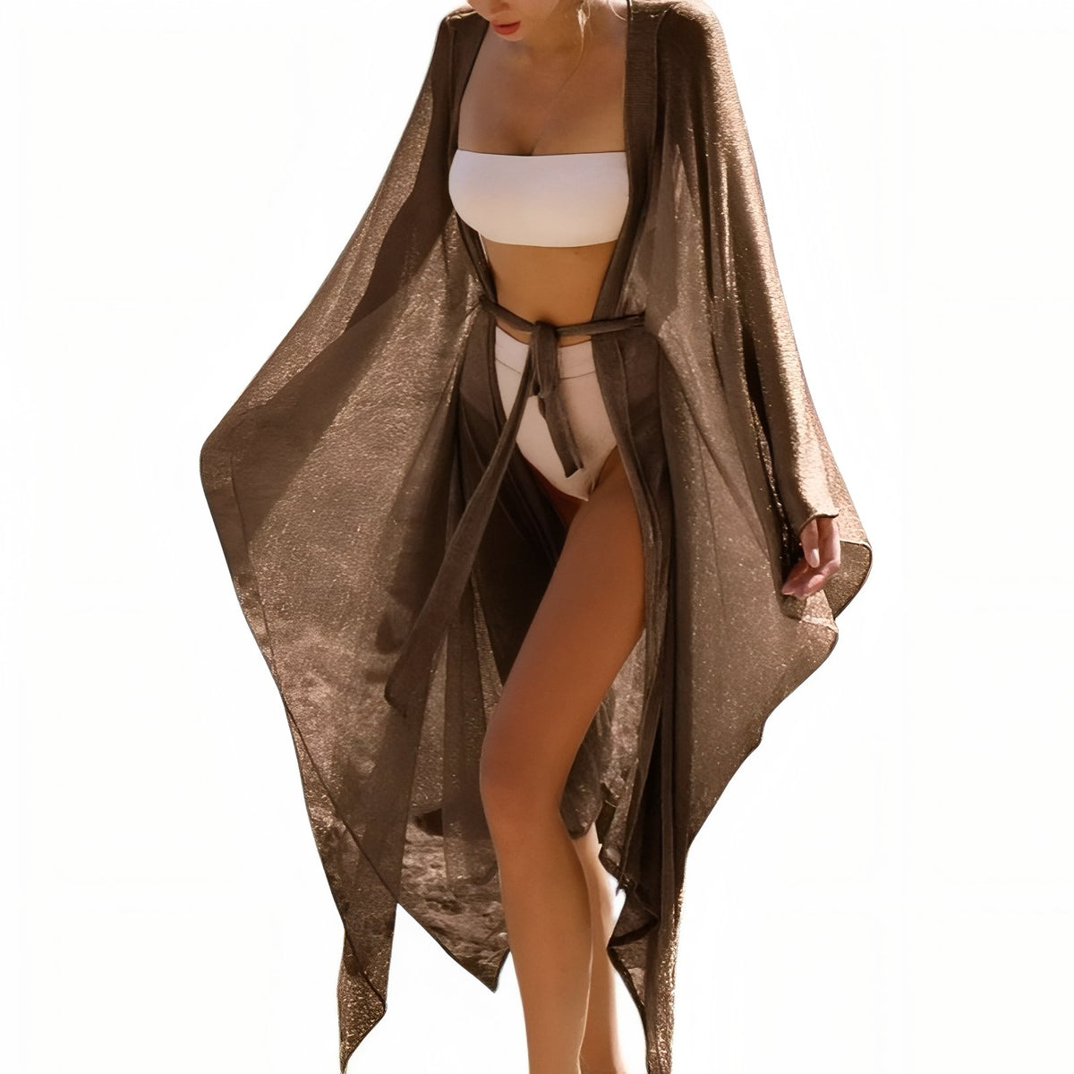 Paréo de Plage Long façon Kimono - Bronze - Unique