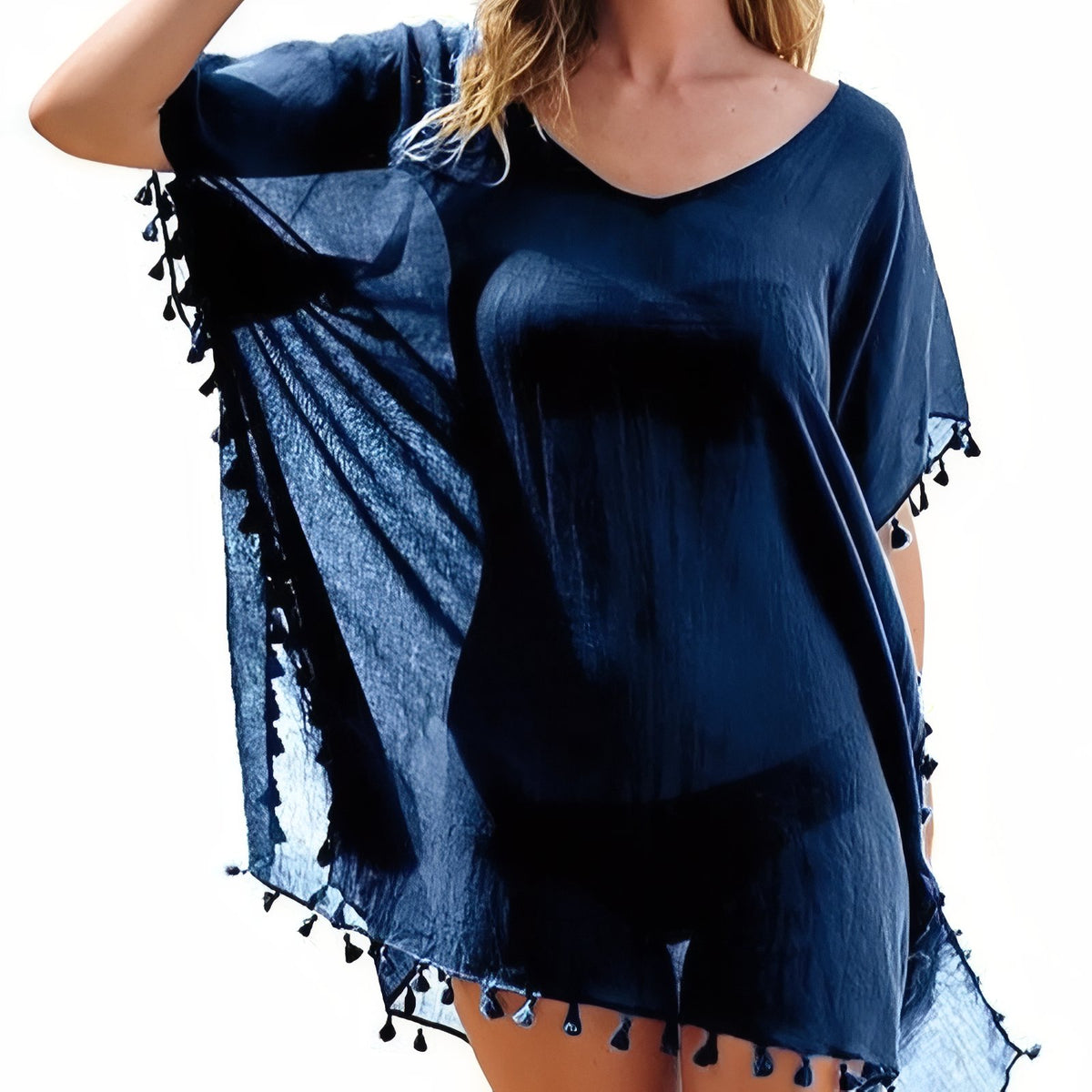 Robe Paréo à Pompons - Bleu Marine - Unique