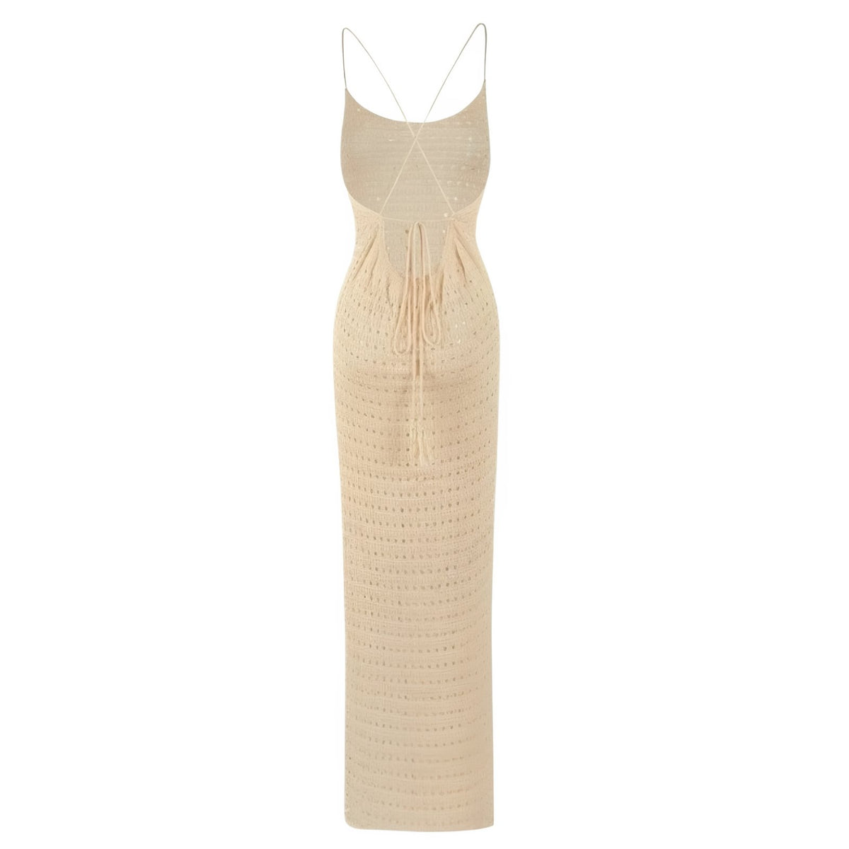 Robe Crochet Colorée à Dos Nu vue de face - Beige
