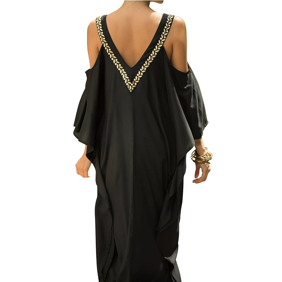 Kaftan de Plage pour Femme Style Oriental - Noir - Unique