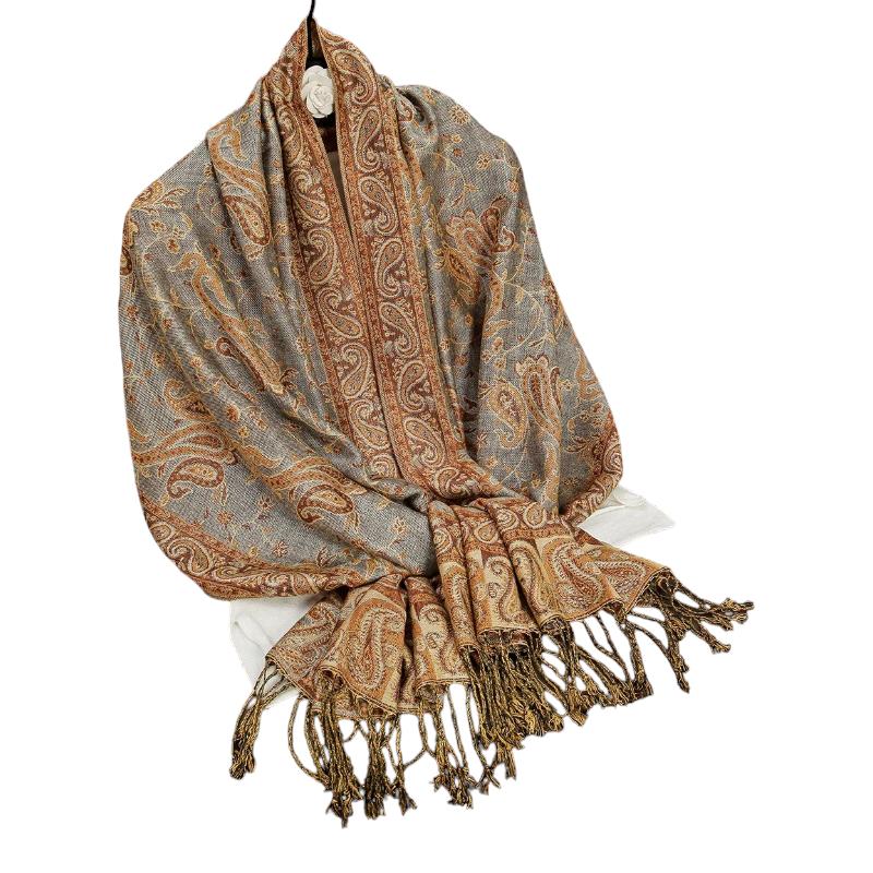 Foulard Motif Ethnique Gris et Cuivre 70x190cm