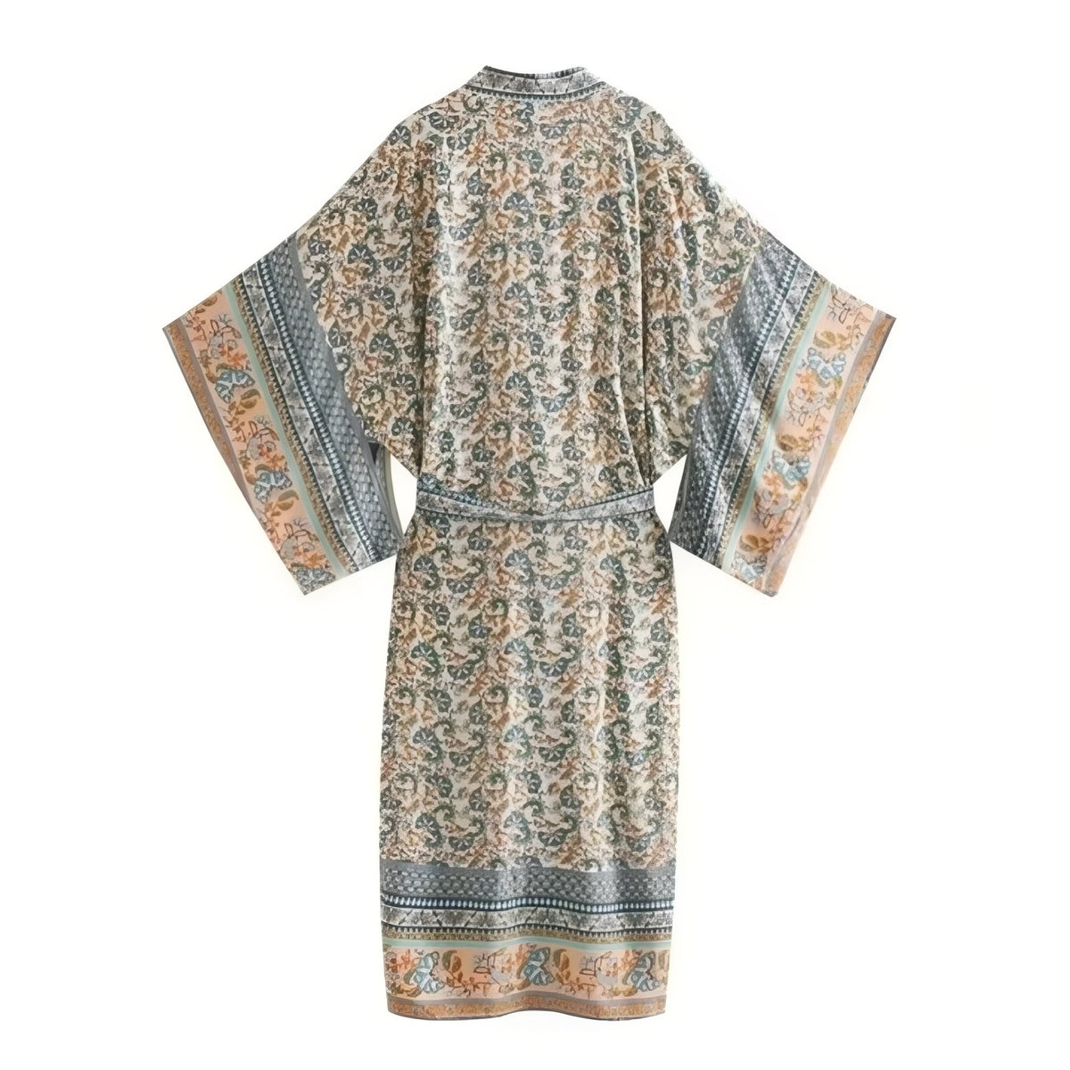 Kimono de Plage à Ceinture Bohemian Style vue arrière - Rouge - Vert
