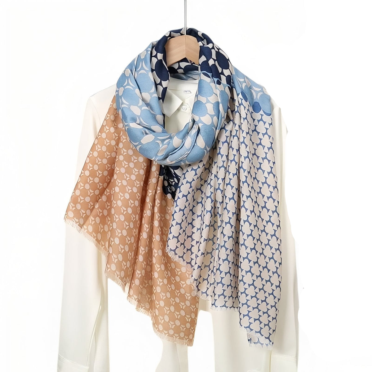 Chèche Couleurs Patchwork - Beige et Bleu Pâle - 180*90cm