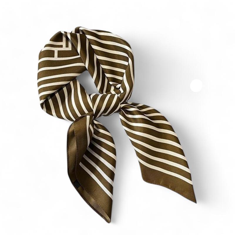 Petit Foulard Tour De Cou Femme Marron et Crème 70*70cm