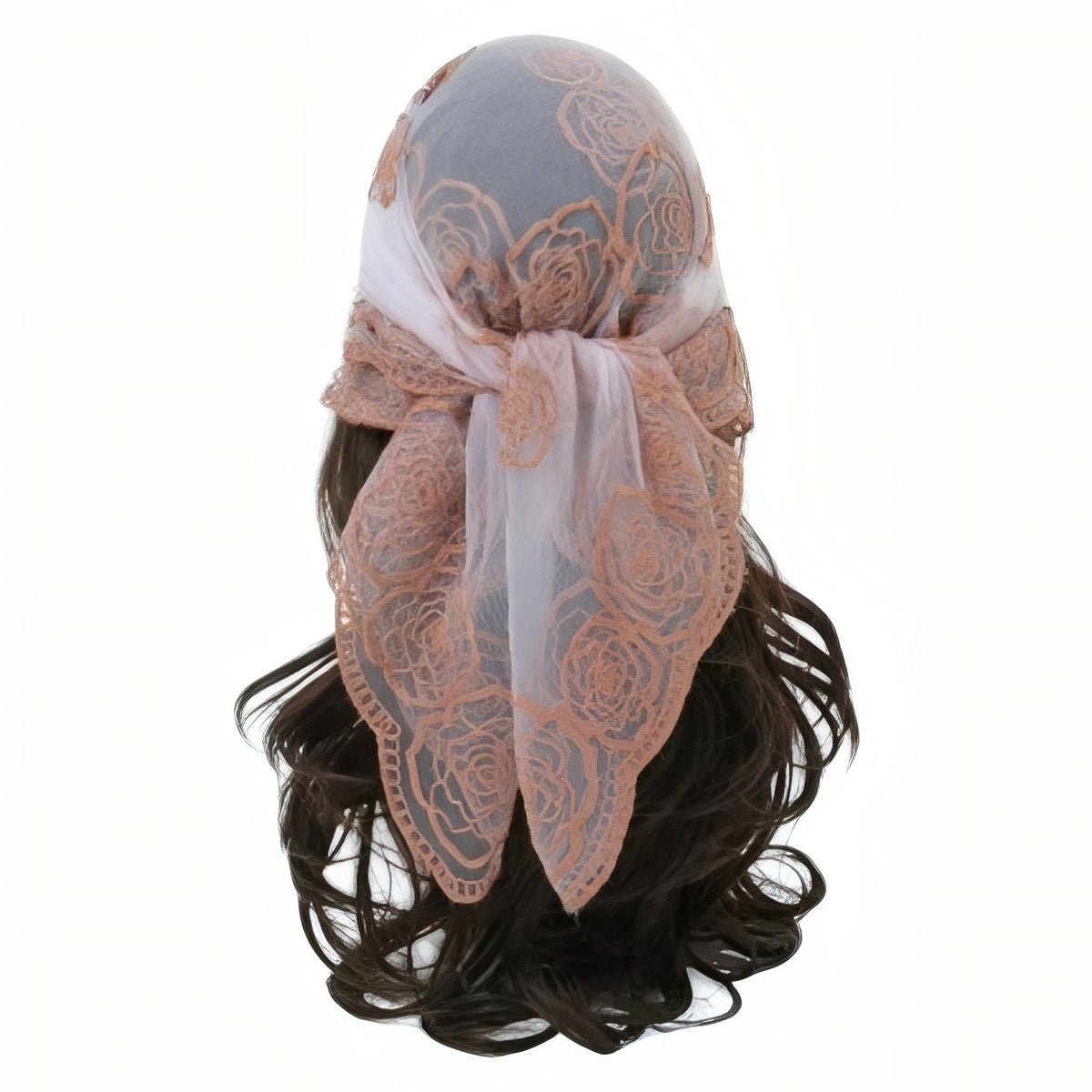 Foulard Cheveux Dentelle - Ivoire et Pêche - 80*80cm