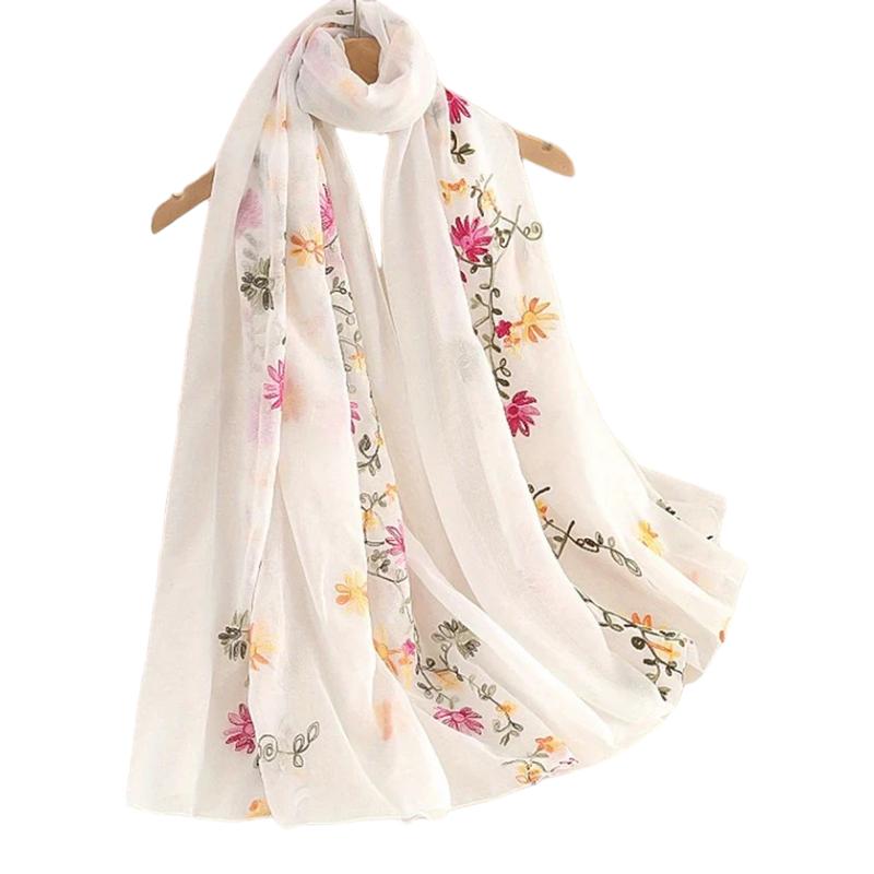 Foulard Fleuri Femme Blanc et Multicolore 90x180cm