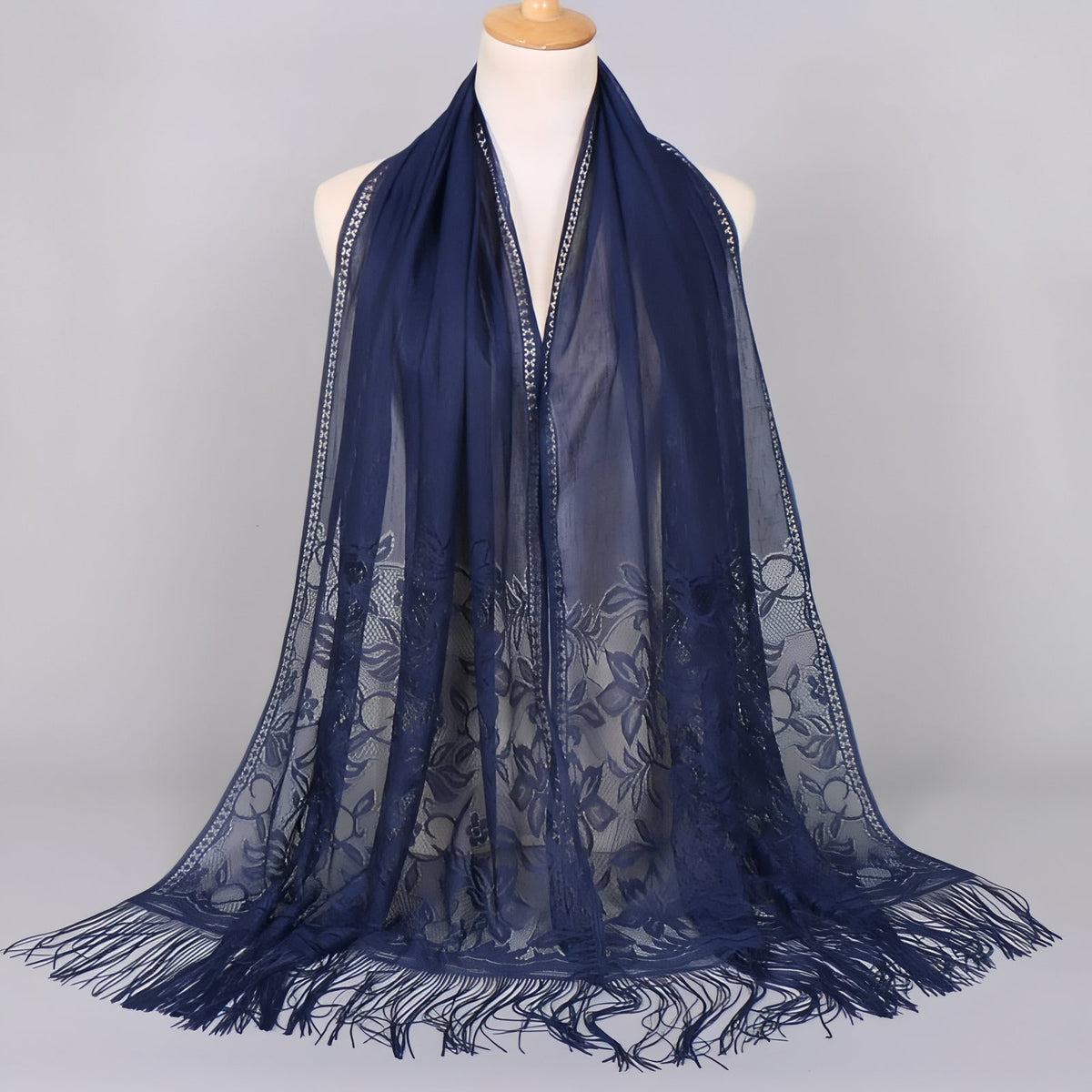 Etole Châle Style Dentelle - Bleu Marine - 170*65cm