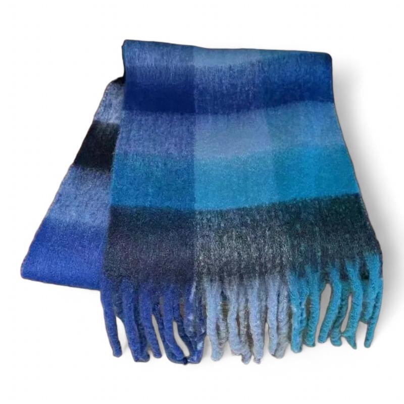 Grande Echarpe Femme Bleu Foncé et Bleu Turquoise 220*38cm