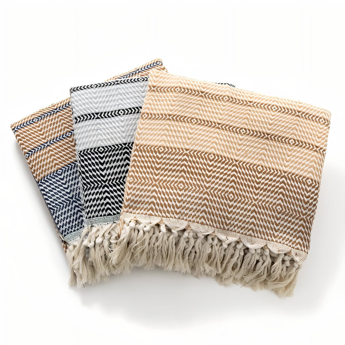Fouta de Plage Nid d'Abeille trois articles alignés - Marron - Gris - Bleu Marine