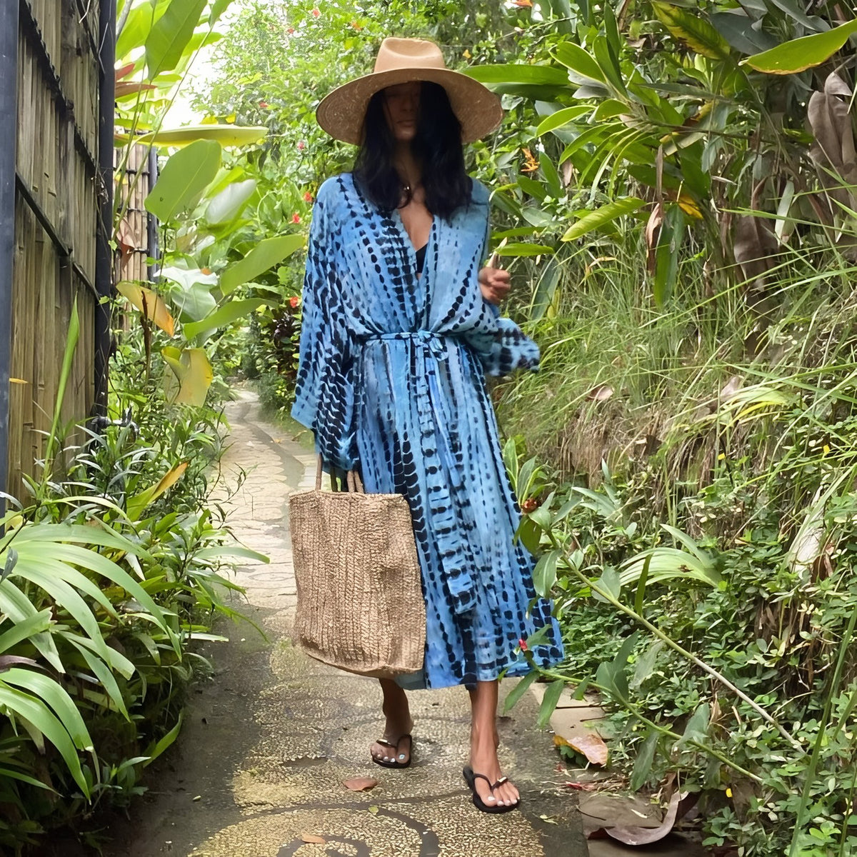 Kimono de Plage Tie and Dye Manches Longues - Bleu Vif - Unique
