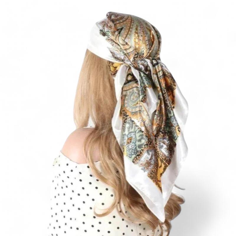 Foulard pour Cheveux Carré Beige et Or 90*90cm