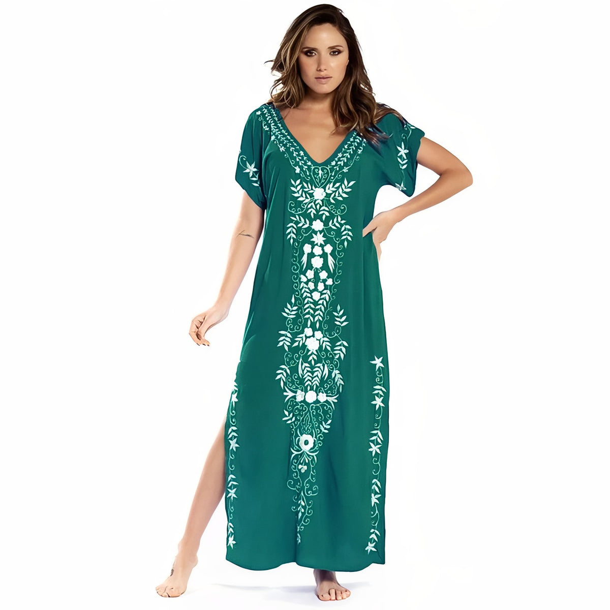 Robe de Plage Fendue Style Ethnique - Vert Emeraude - Unique