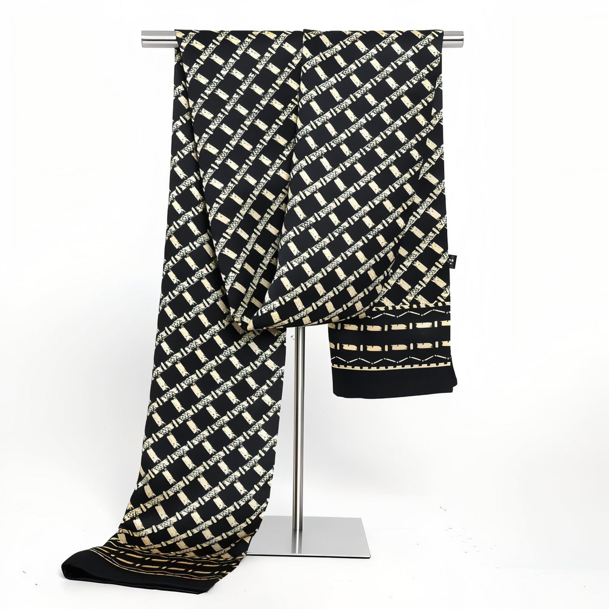 Echarpe Soie Vintage Homme - Beige et Noir