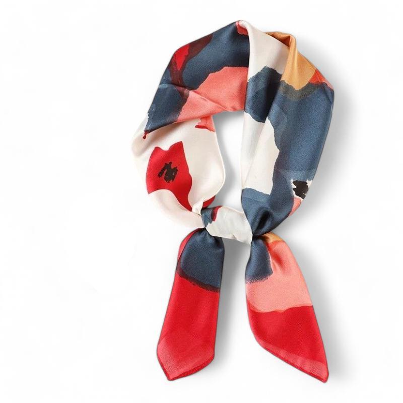 Petit Foulard Tour De Cou Femme Rouge et Bleu Marine 70*70cm