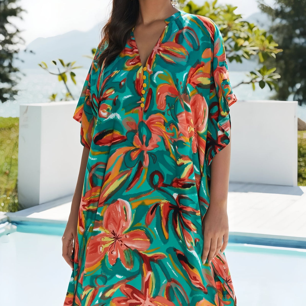 Robe de Plage Extra Large portée à la main - Vert