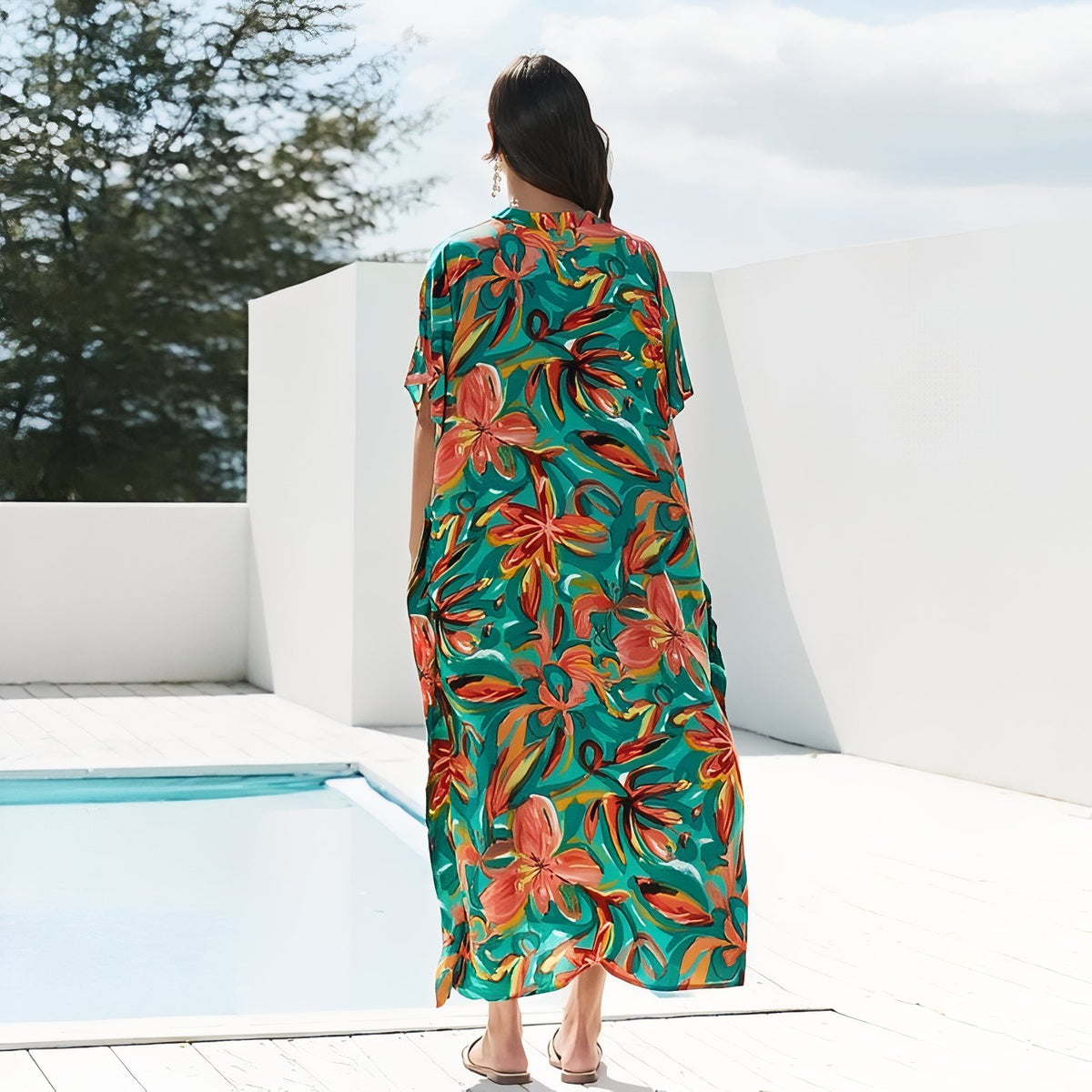 Robe de Plage Extra Large portée à l'arrière - Vert
