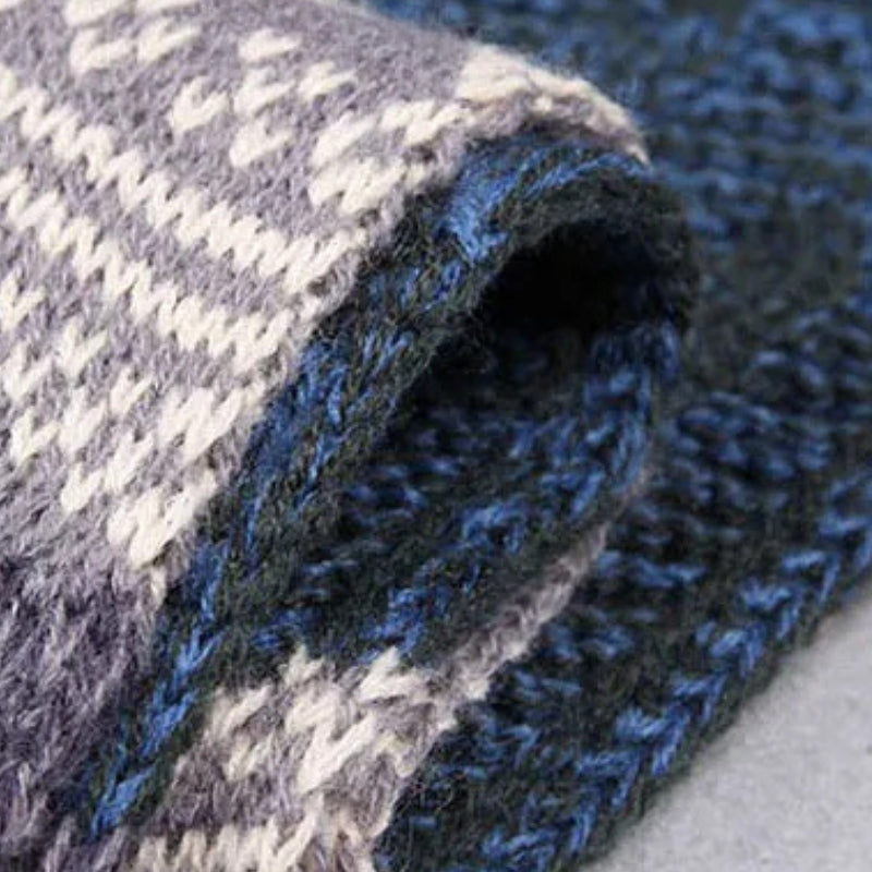 Echarpe Homme Motif Jacquard gros plan motif tricoté - Bordeaux et Charbon - Bleu et Bordeaux - Marron et Jaune - Bleu et Gris - Bleu Marine et Rose Poudré
