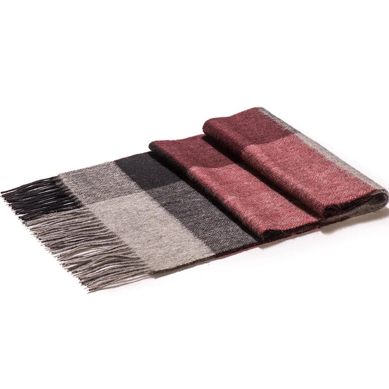 Echarpe Laine à Carreaux Homme - Bordeaux et Gris Foncé - 180*30cm