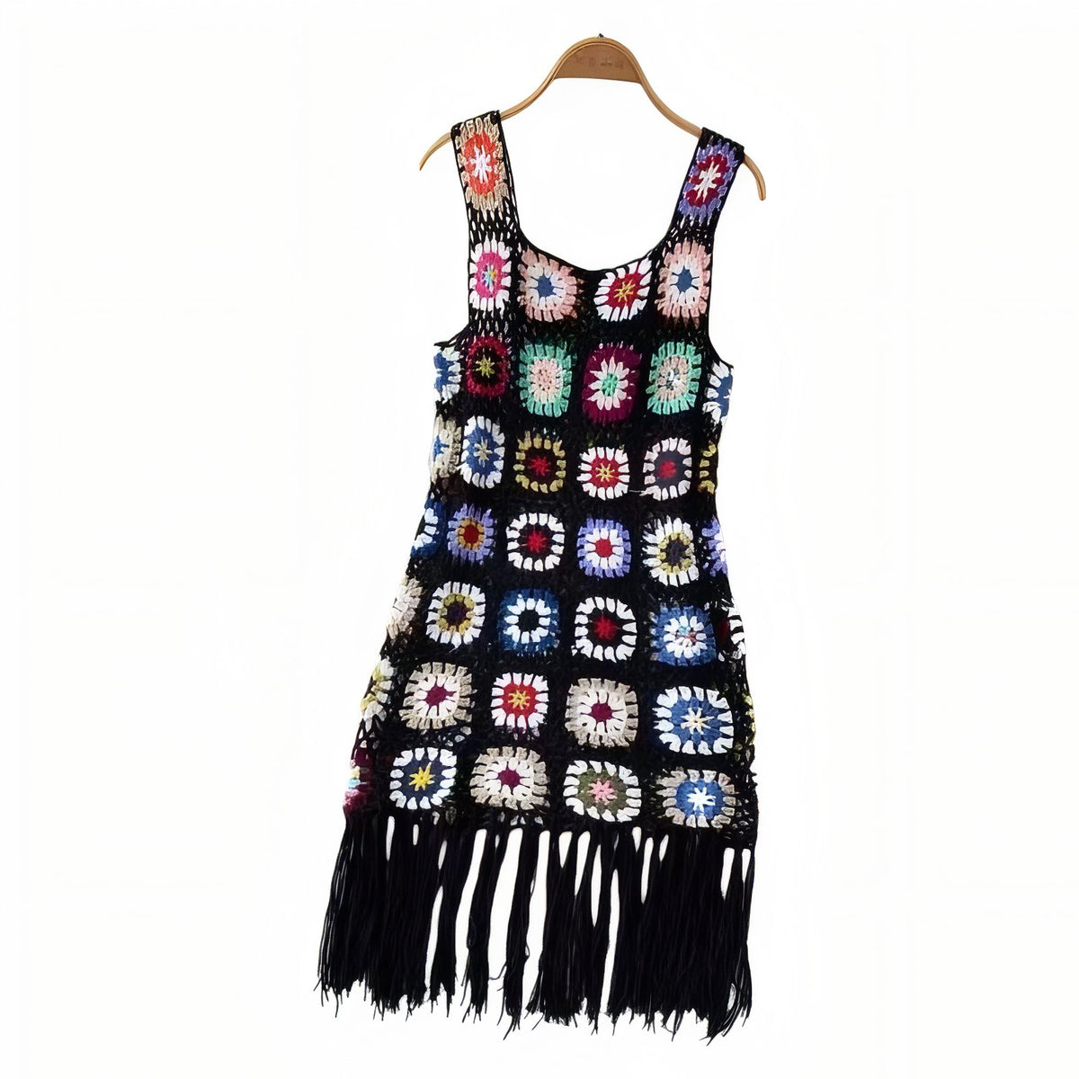 Robe de Plage en Crochet Ajourée Colorée - Noir (court) - Unique