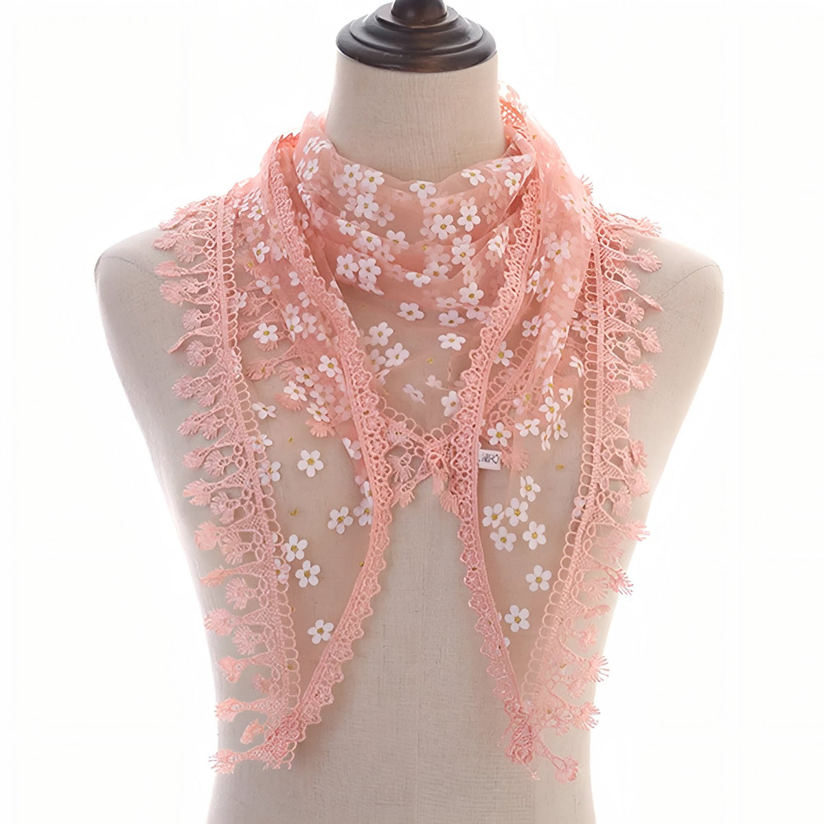 Foulard Triangle Dentelle - Corail - 160*50cm