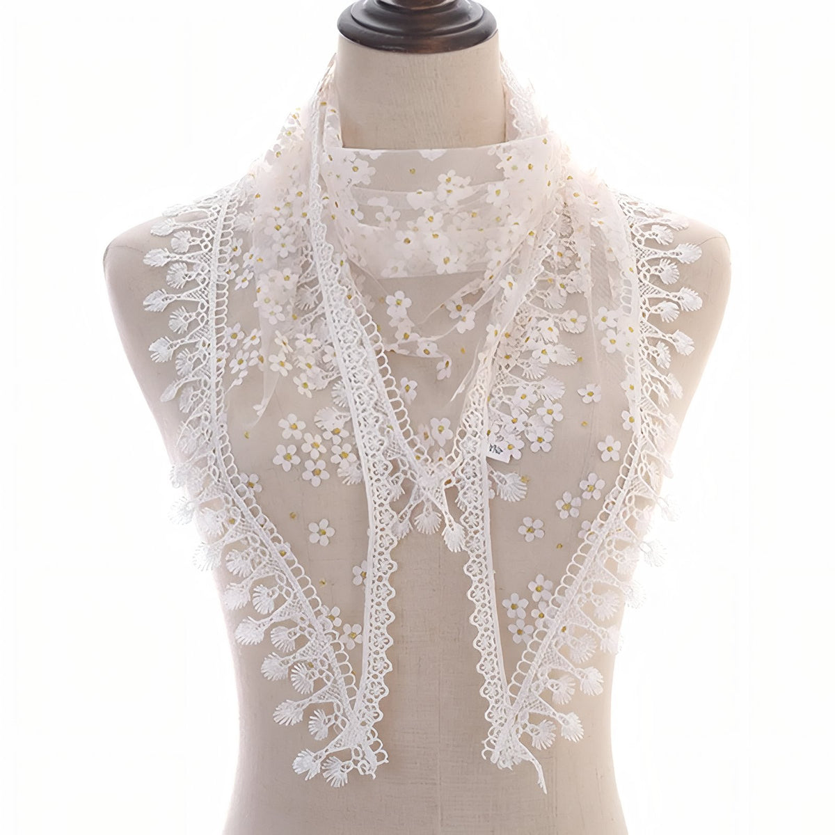 Foulard Triangle Dentelle - Blanc - 160*50cm