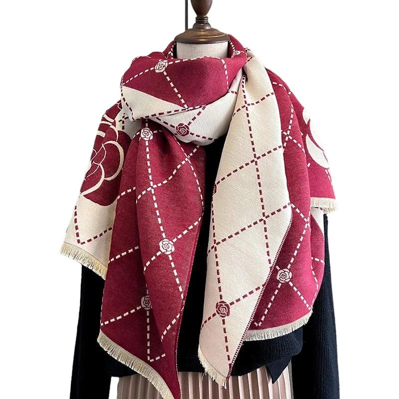 Echarpe Hiver Femme Bordeaux et Ivoire 