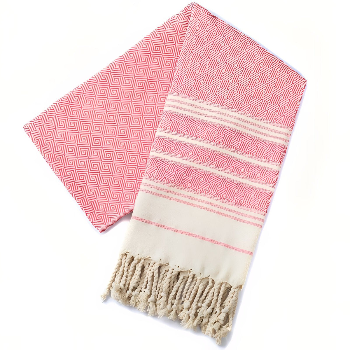 Fouta de Plage en Coton Coloré à Franges - Rose - 180*100cm