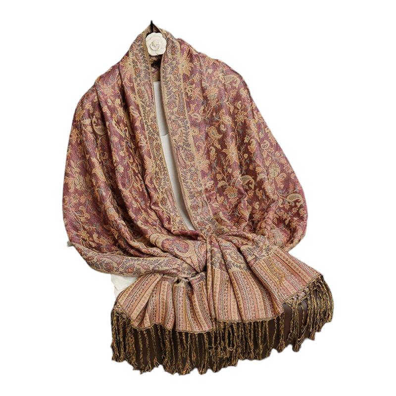 Foulard Indien Femme Rose et Doré 