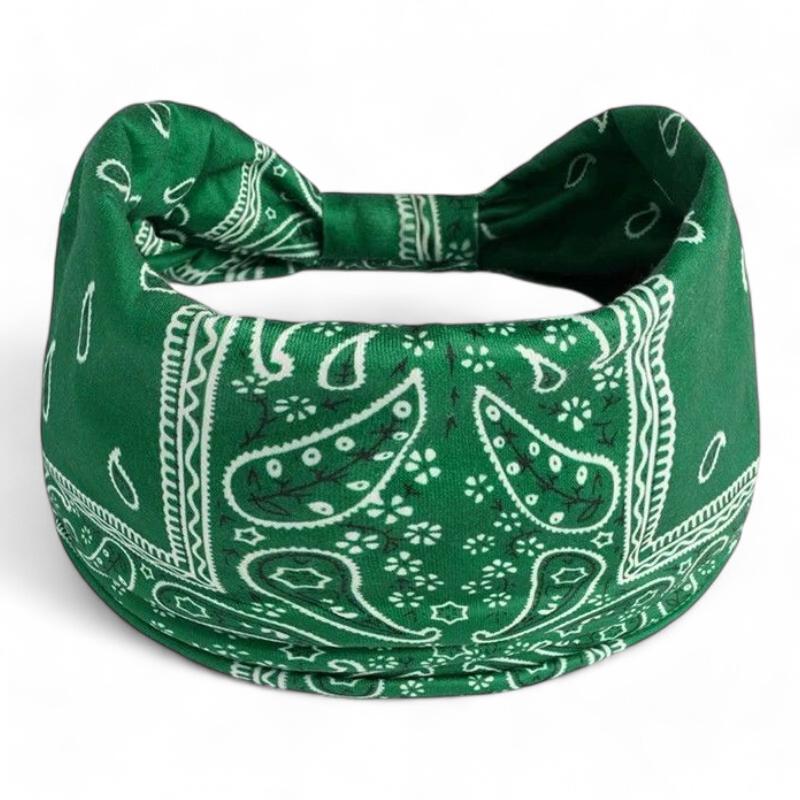 Bandana Bandeau Croisé Vert Foncé et Blanc 