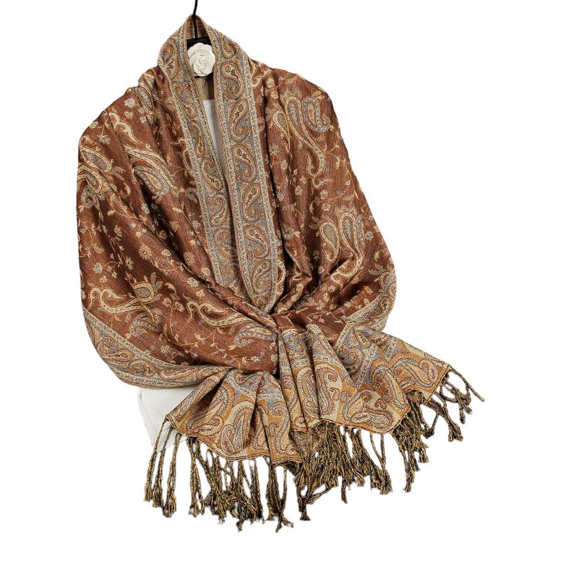 Foulard Motif Ethnique Marron et Beige 70x190cm